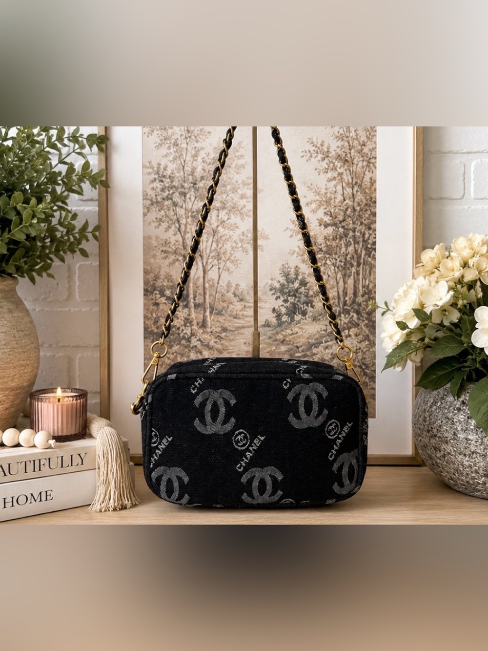 CHANEL Black Denim CC Cosmetic Beauty Bag GWP VIP item